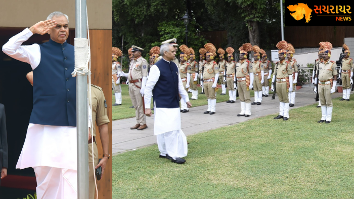 Governor Acharya Devvratji hoisted flag at the Raj Bhavan premises