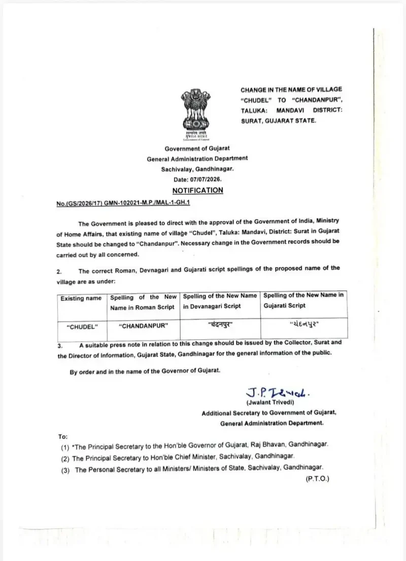 surat mandvi Chudel Village Renamed as CHANDANPUR