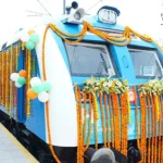 India's first hydrogen-powered train, developed by Indian Railways, is pictured at its inaugration. (Photo: X/@WesternRly)