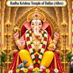 Beautifully decorated Lord Ganesha idol at Radha Krishna Temple of Dallas for Ganesh Mahotsav 2026