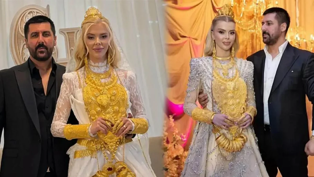 Cagla Oz marriage with Vanli Kara Haydar gold jewellery display