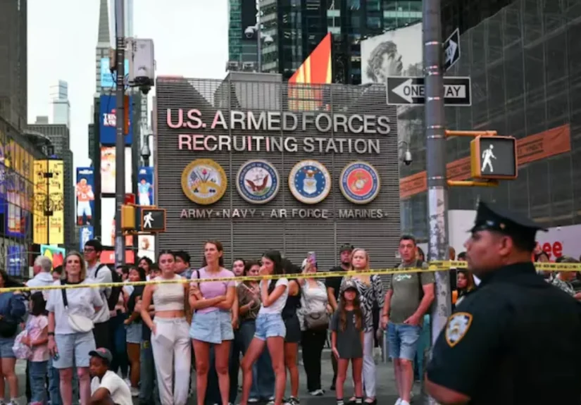 New York Times Square stabbing incident with police security scene