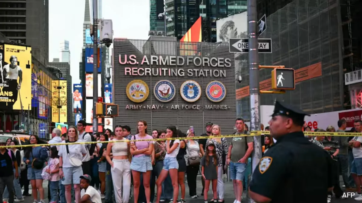 New York Times Square stabbing incident with police security scene