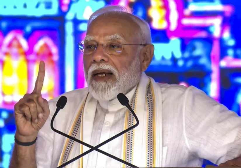 PM Modi addressing public gathering in Vadodara for WDFC rail project launch
