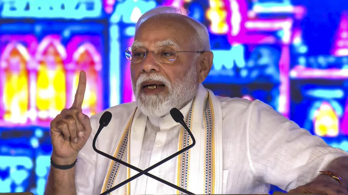 PM Modi addressing public gathering in Vadodara for WDFC rail project launch