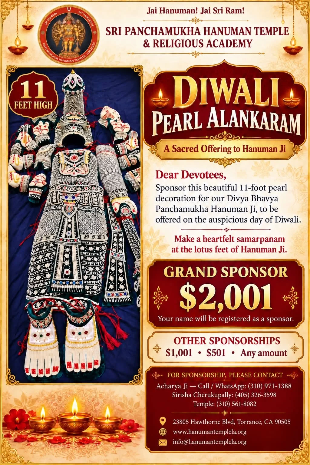 11-foot-panchamukha-hanuman-pearl-alankaram-at-torrance-temple