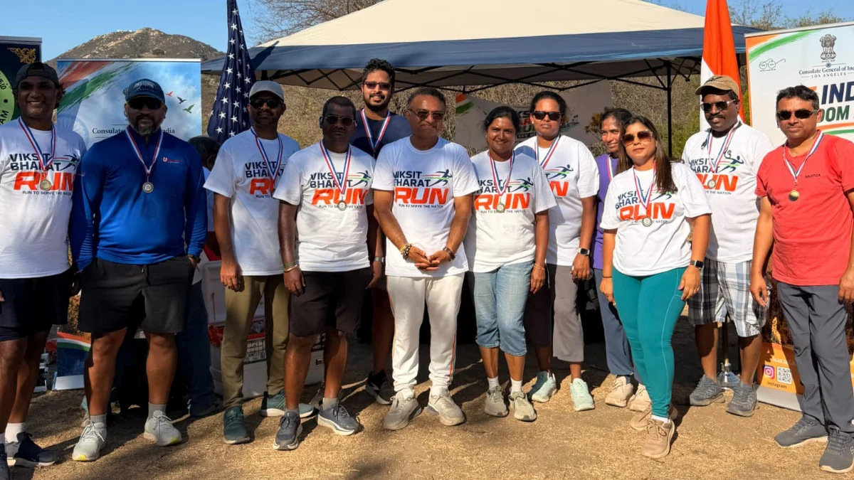 Participants at Viksit Bharat Run 2026 organized at Lake Hodges in San Diego
